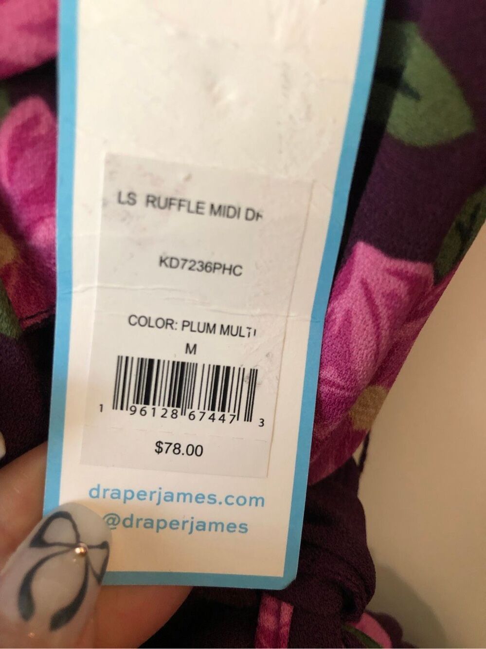 NWT Draper James Floral Wrap Midi Dress M Plum Ruffle Long Sleeve Garden Wedding - Picture 5 of 7